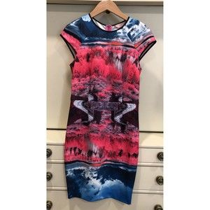 Ted Baker Ismay Road to Nowhere Printed Pencil Dress Pink Blue Size Ted 2/US 6 S
